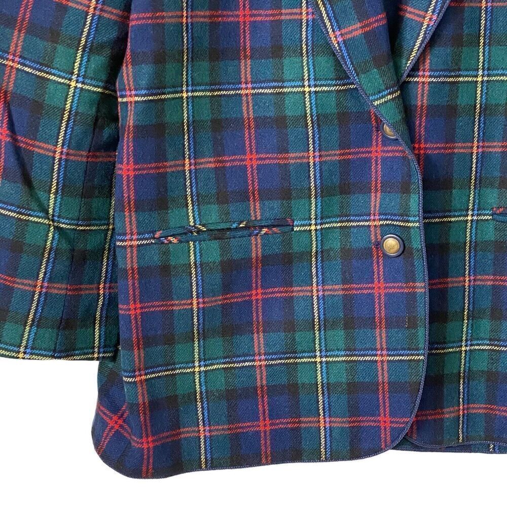 Vintage Pendleton Blazer Jacket Womens 14 Petite Green Tartan Wool Check Preppy - Picture 6 of 9
